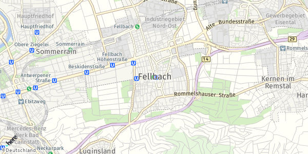 HERE Map of Fellbach, Germany
